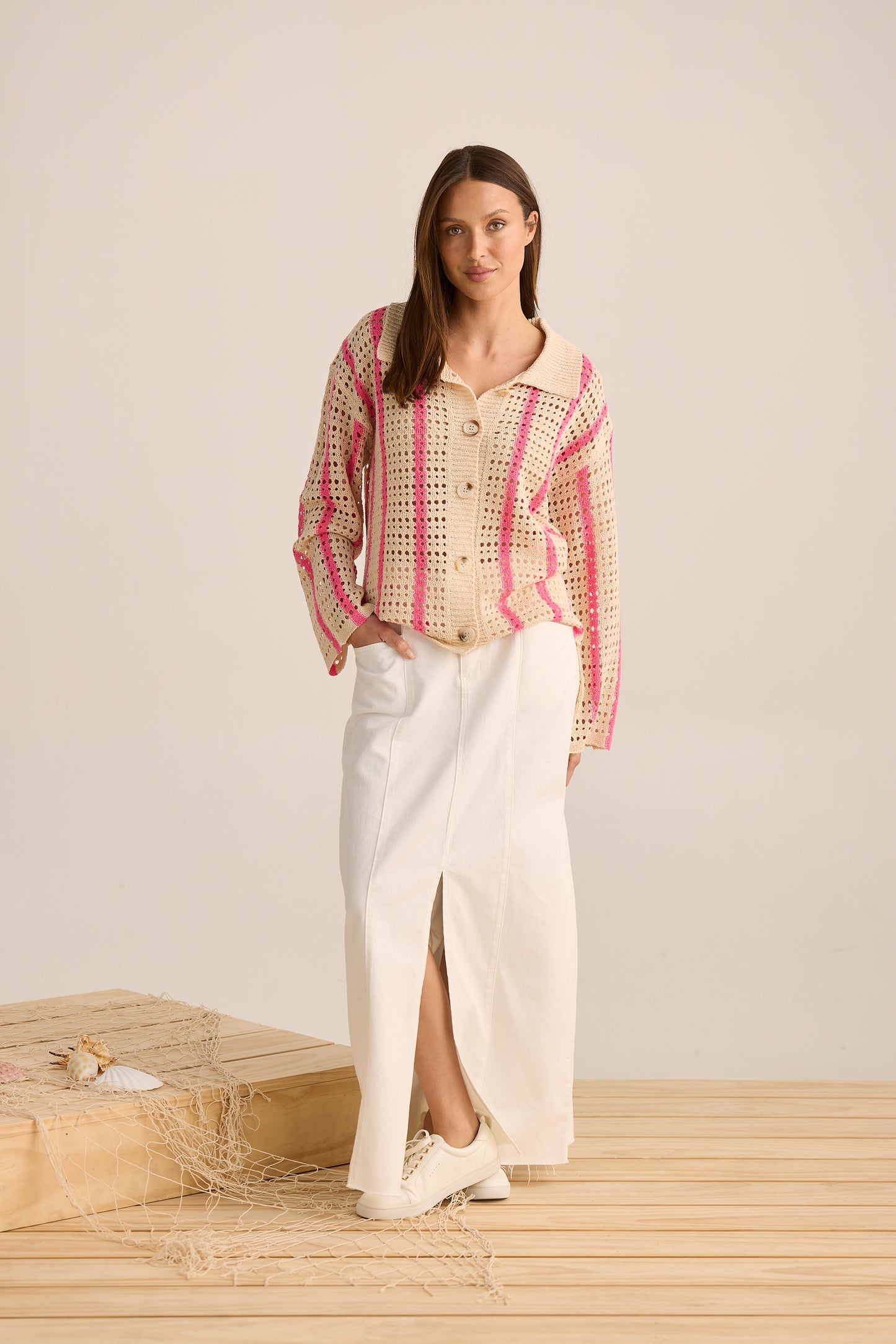 Harbour Cardigan by Holiday Trading - Pink Stripe