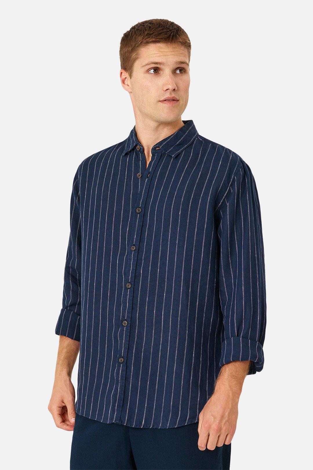 The Giacomo Linen L\S Shirt Navy & White by Industrie Clothing