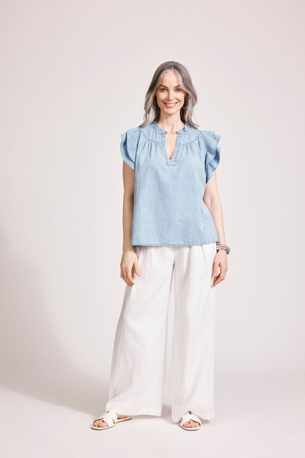 MELENIA DENIM FRILL TOP - DENIM by eb&Ive