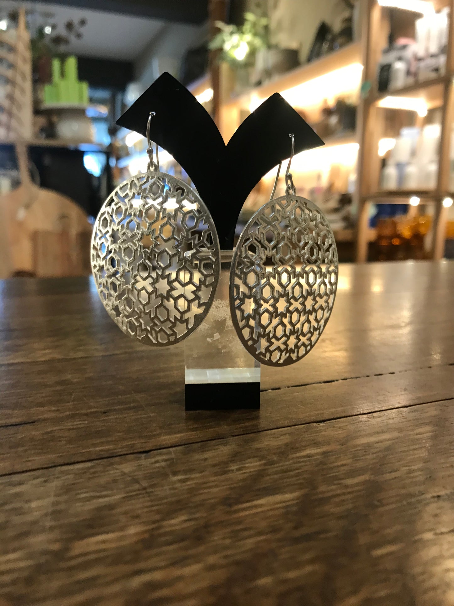 Silver Wash Jali Patterned Earrings by Melanie Woods