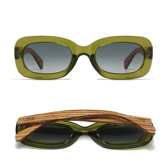 VIBE MOSS Khaki Green Frame Black Polarised Lens White Maple Arms Sunglasses by Soek