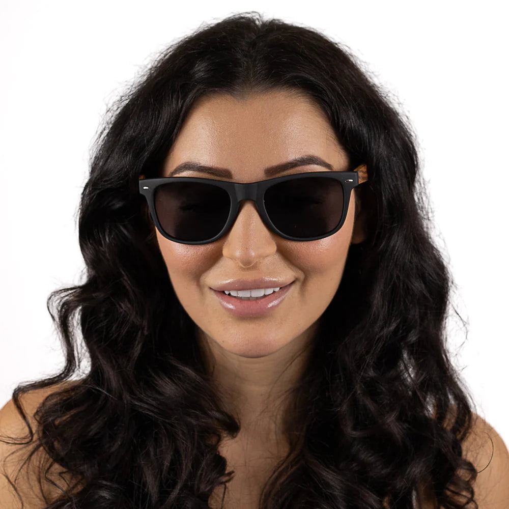 BALMORAL Black Lens Walnut Arms Sunglasses by Soek