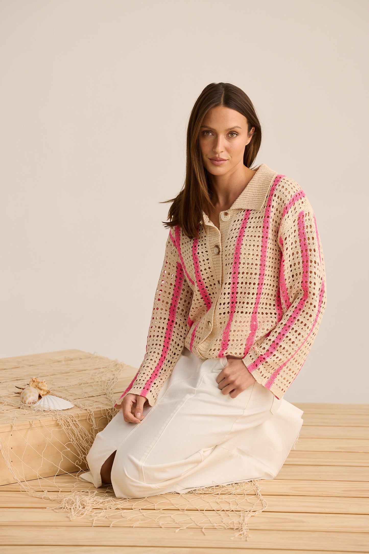 Harbour Cardigan by Holiday Trading - Pink Stripe