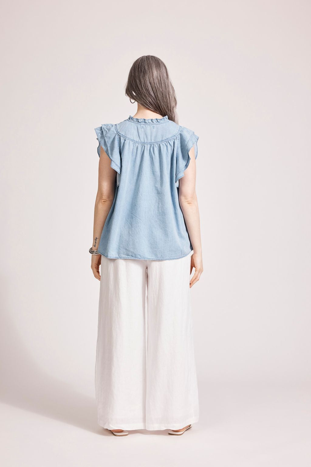 MELENIA DENIM FRILL TOP - DENIM by eb&Ive