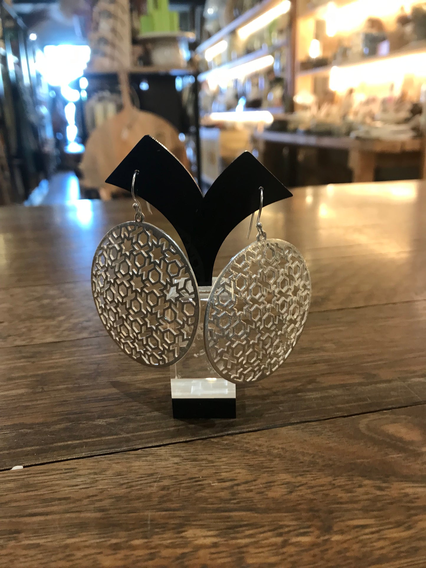 Silver Wash Jali Patterned Earrings by Melanie Woods