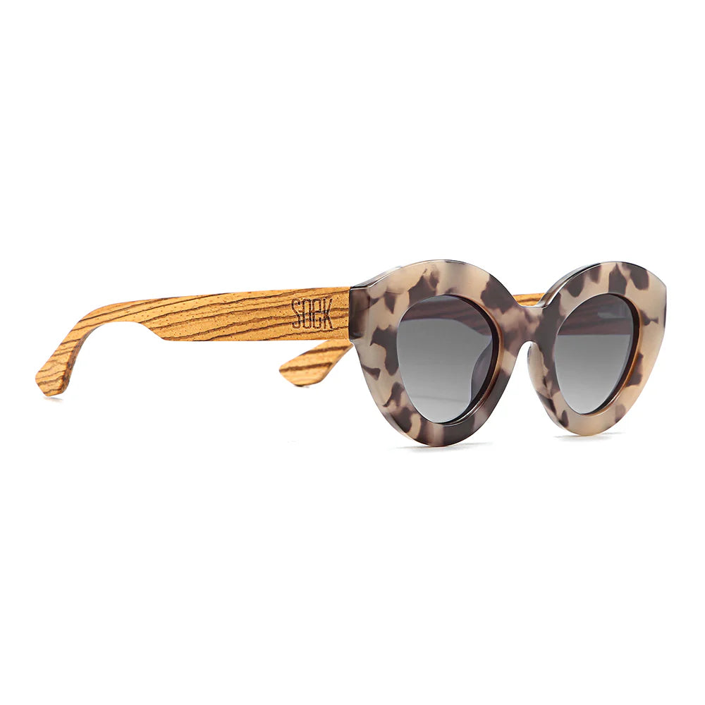 STEVIE IVORY TORT Black Polarised Lens Walnut Arms Sunglasses by Soek