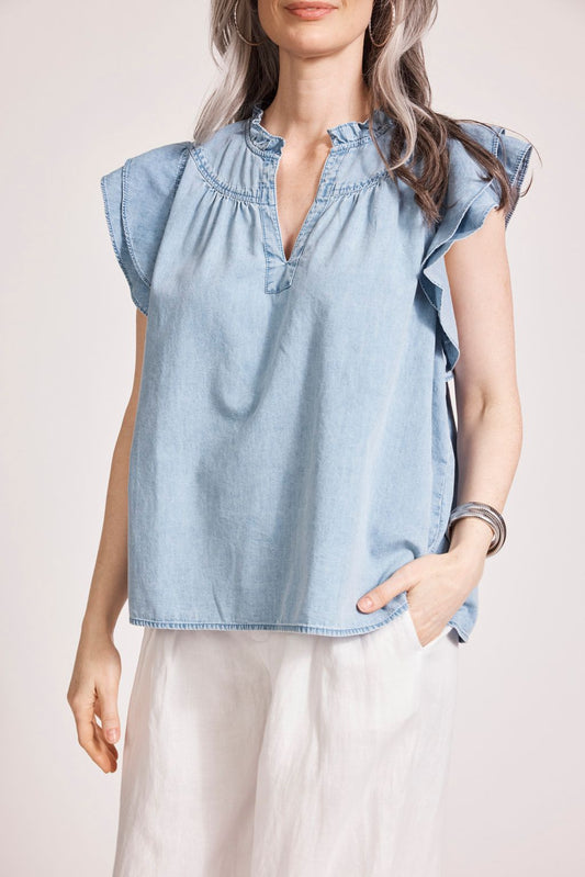 MELENIA DENIM FRILL TOP - DENIM by eb&Ive