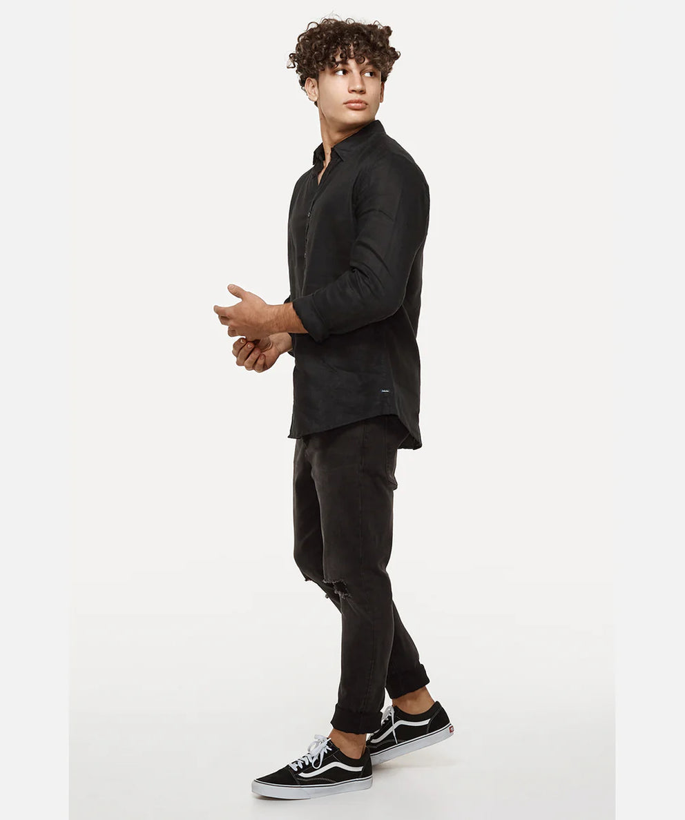 The Tennyson Linen Blend L/S Shirt Black by Industrie Clothing
