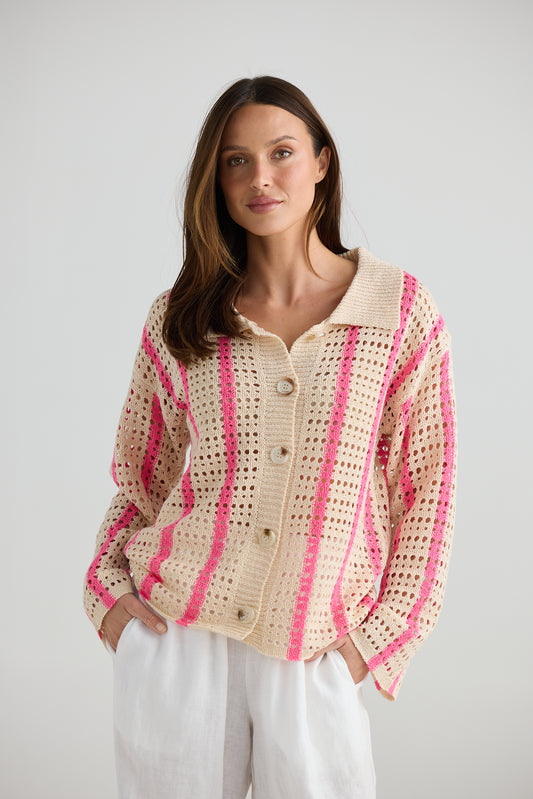 Harbour Cardigan by Holiday Trading - Pink Stripe