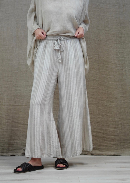 Alessa Wide Leg Pant - Stripes Taupe