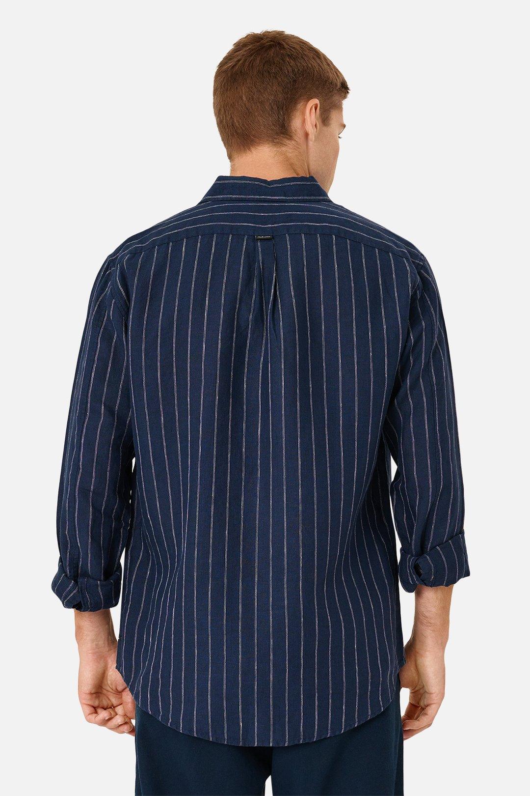 The Giacomo Linen L\S Shirt Navy & White by Industrie Clothing