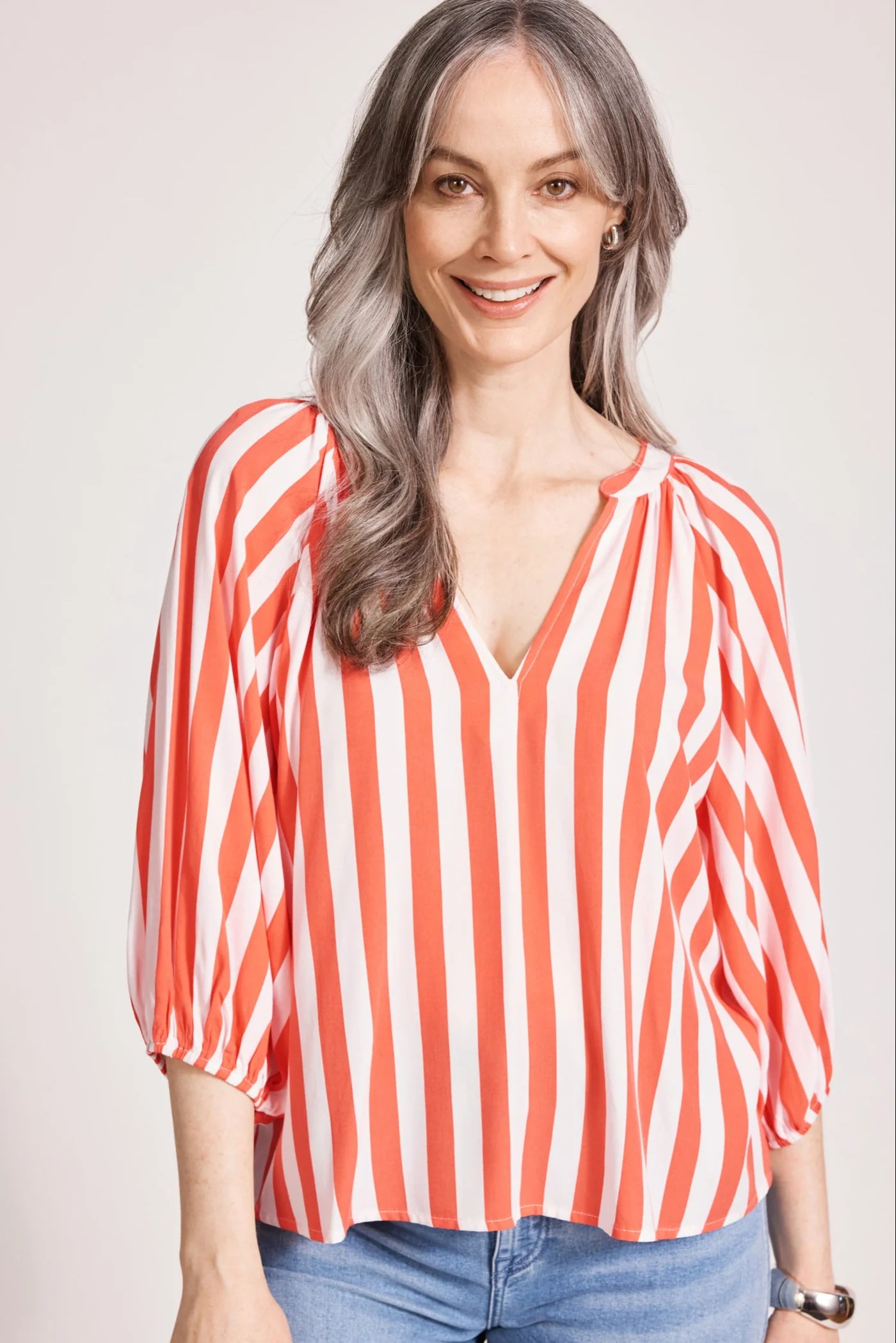 TREVILLE STRIPE BLOUSE - CORAL by eb&ive