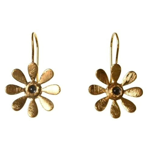 Euro Gold Gemstone Daisy Drops - Onyx by Melanie Woods