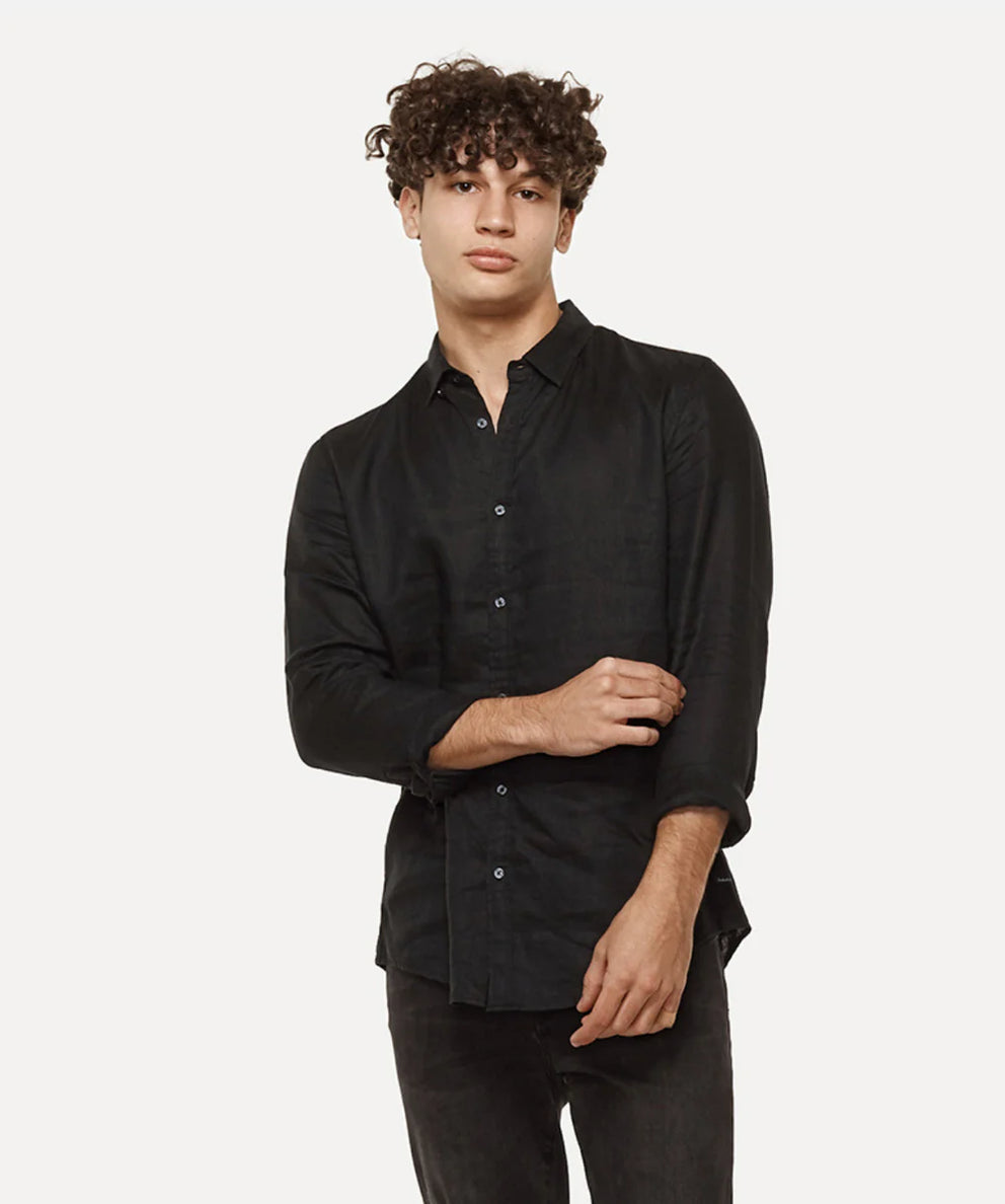 The Tennyson Linen Blend L/S Shirt Black by Industrie Clothing
