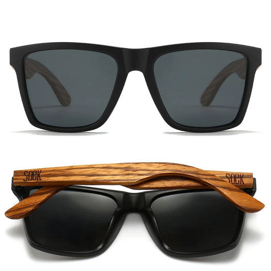 DALTON Black Sunglasses Black Lens Walnut Arms Sunglasses by Soek