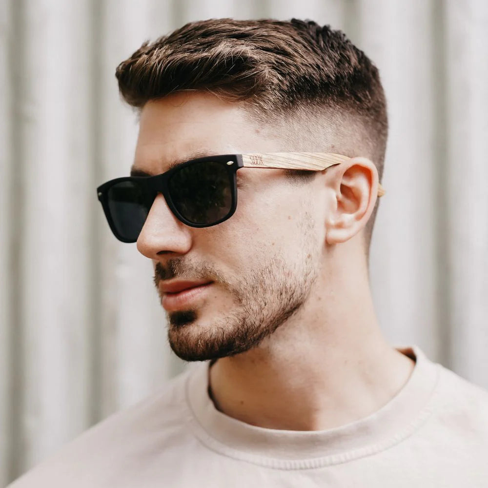 BALMORAL Black Lens Walnut Arms Sunglasses by Soek