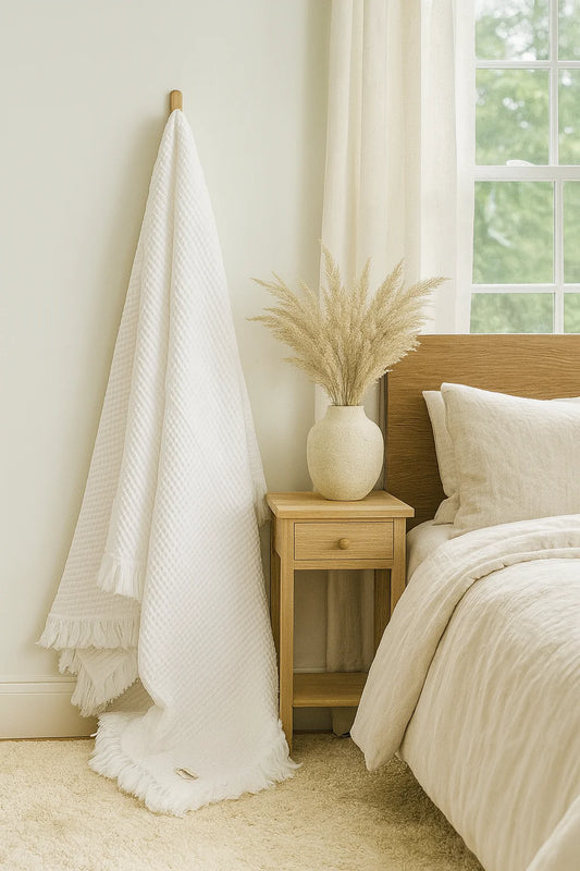 Organic Cotton Rustic Waffle Throw Blanket - White - King Size