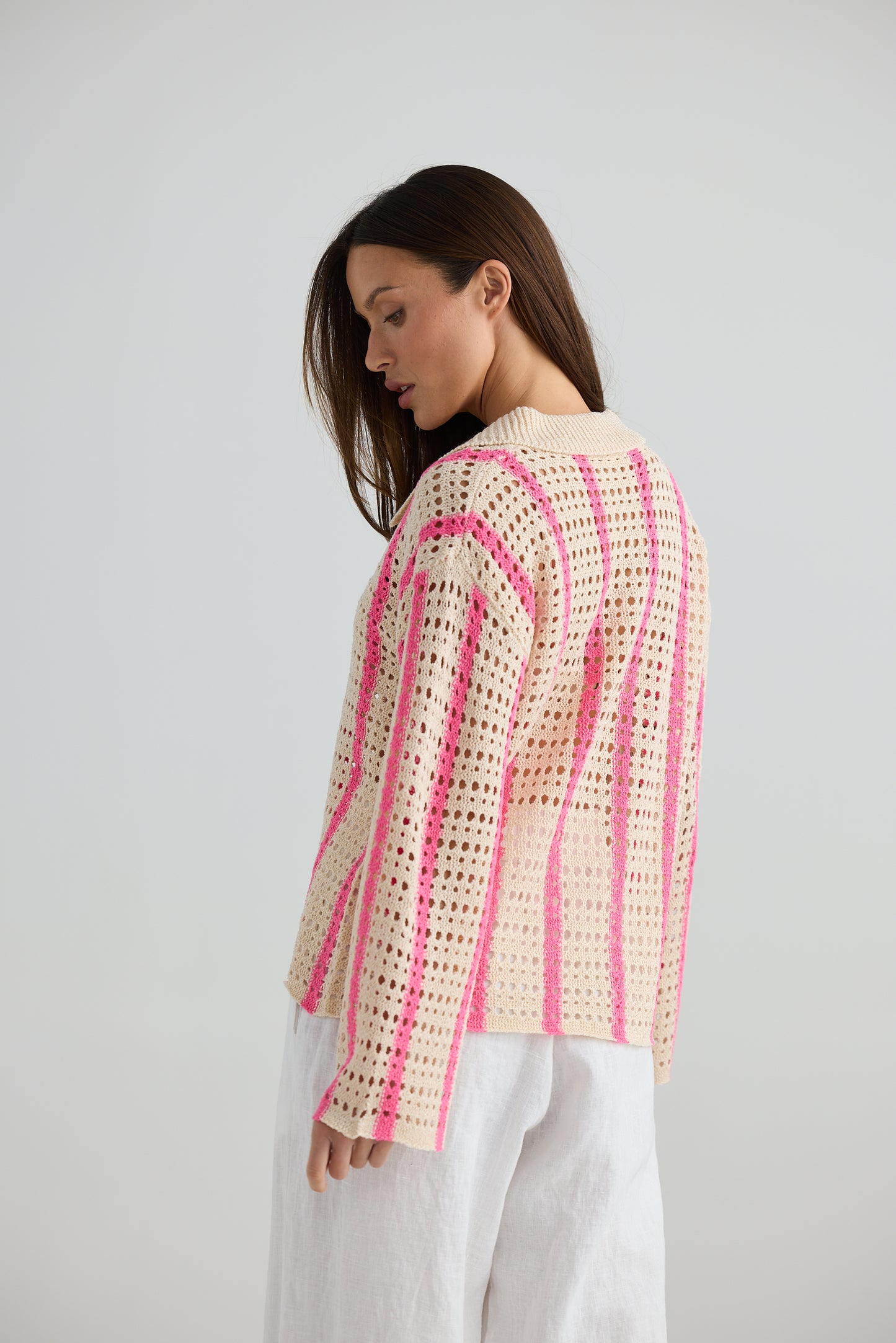 Harbour Cardigan by Holiday Trading - Pink Stripe