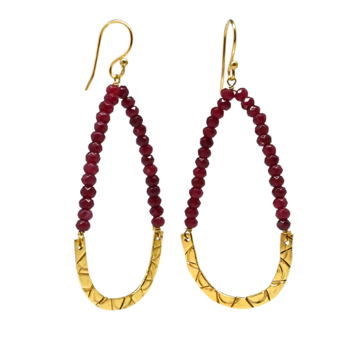 Euro Gold Long Hoop Earrings by Melanie Woods- Available in Black Onyx & Ruby Zoisite