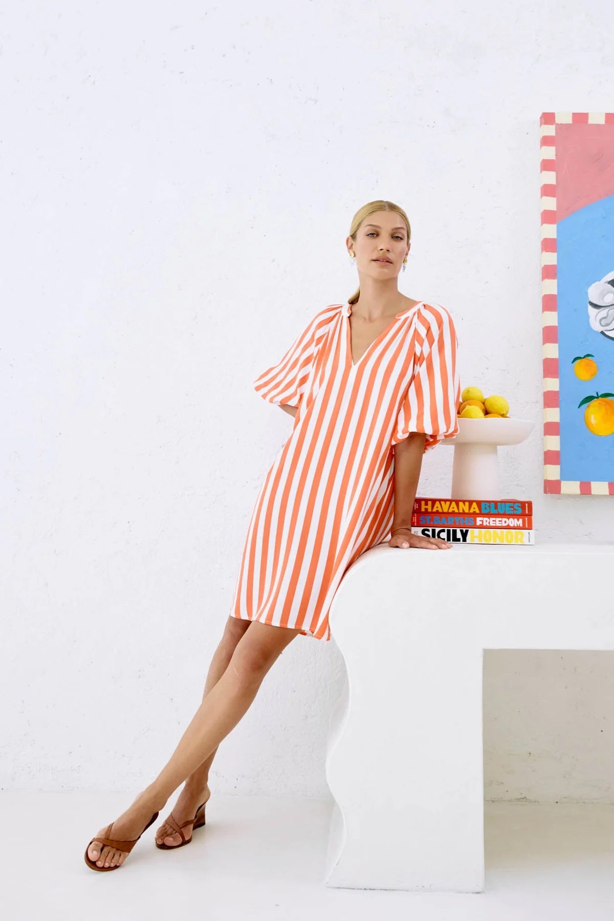 TREVILLE STRIPE DRESS - CORAL by eb&ive