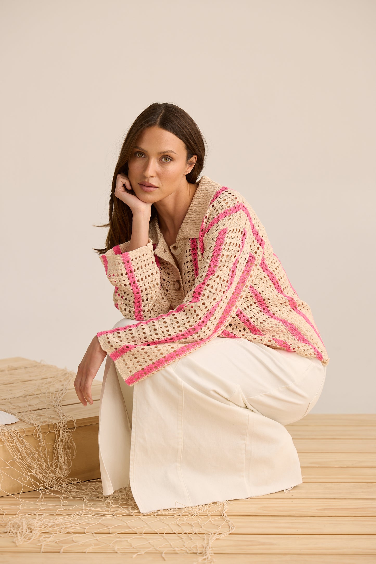 Harbour Cardigan by Holiday Trading - Pink Stripe