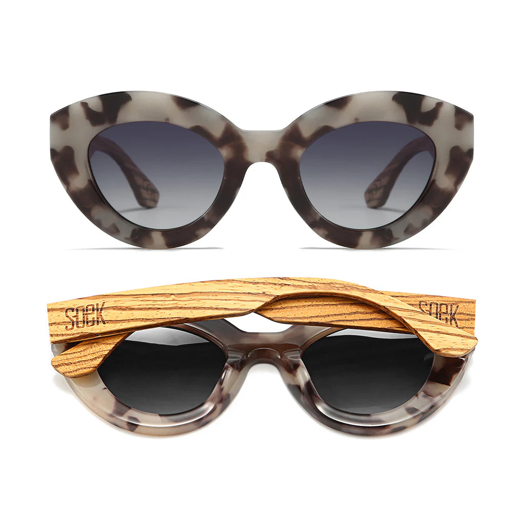 STEVIE IVORY TORT Black Polarised Lens Walnut Arms Sunglasses by Soek