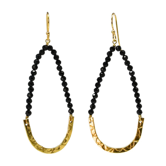 Euro Gold Long Hoop Earrings by Melanie Woods- Available in Black Onyx & Ruby Zoisite
