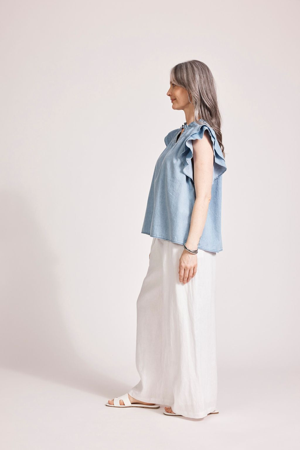 MELENIA DENIM FRILL TOP - DENIM by eb&Ive