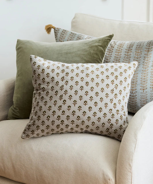 Flower Handblock Velvet Cushion