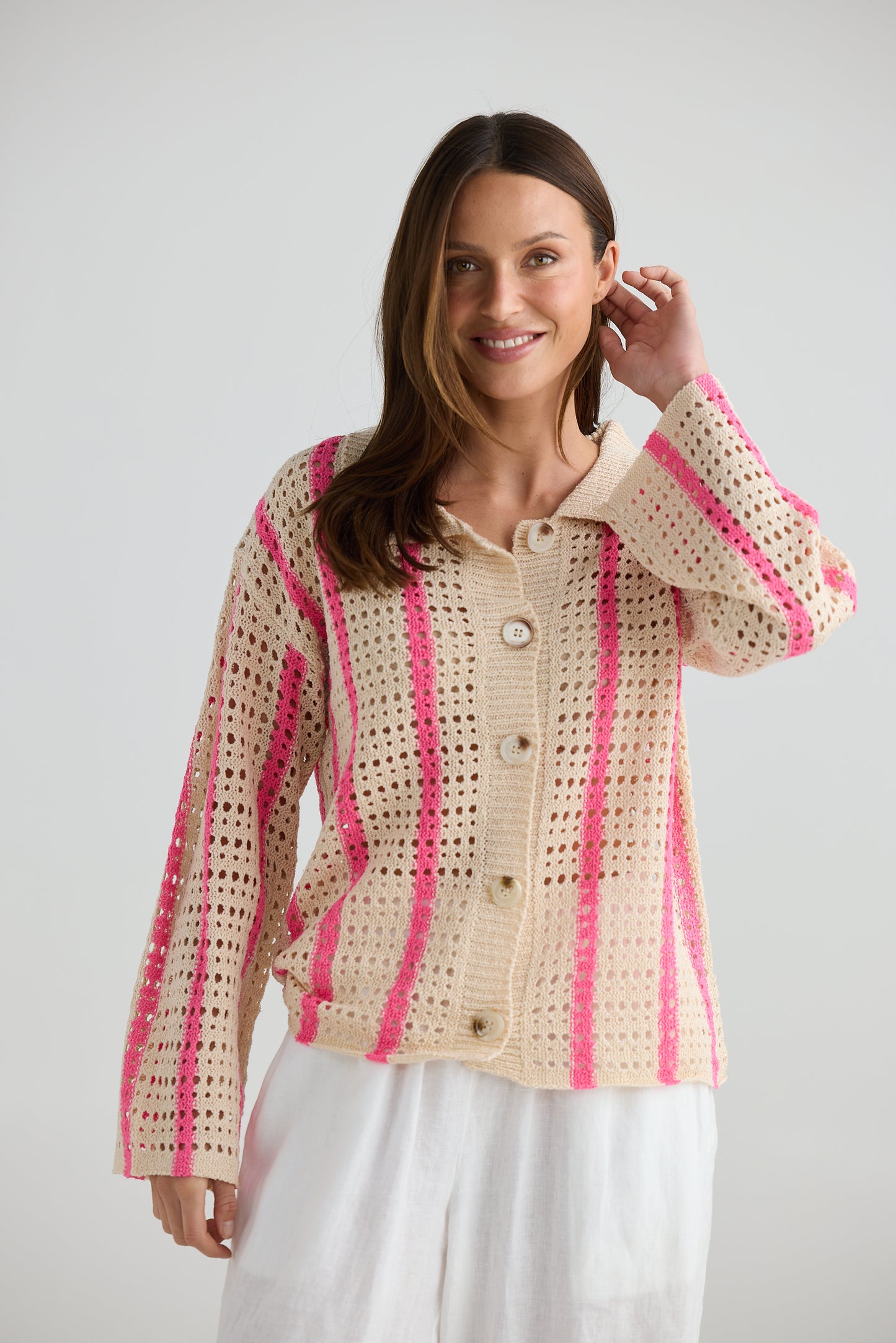 Harbour Cardigan by Holiday Trading - Pink Stripe