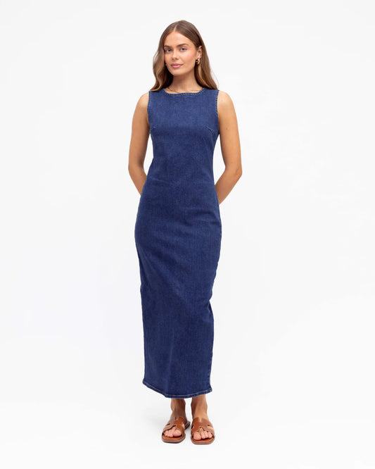 Stretch Denim Maxi Dress