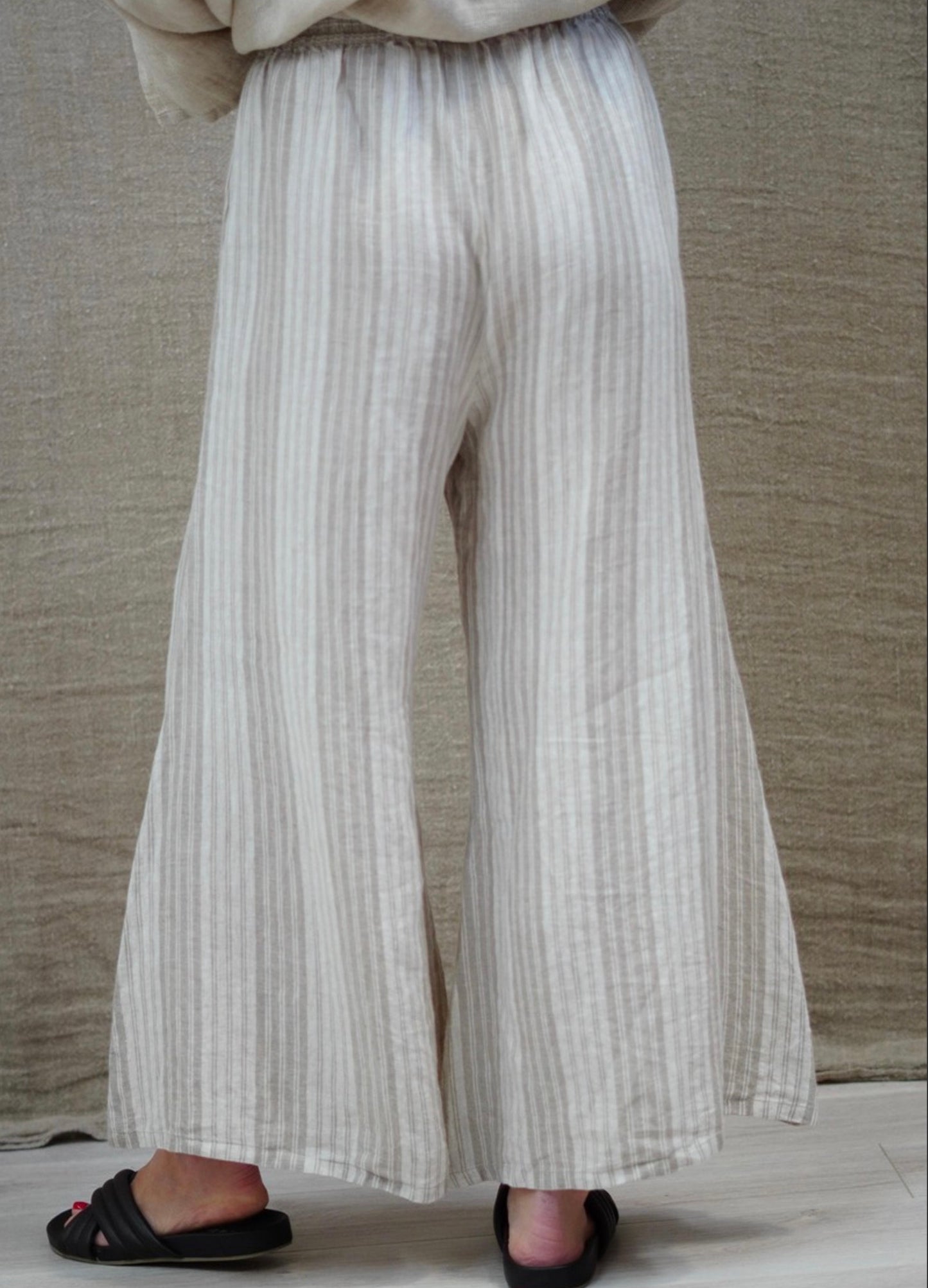 Alessa Wide Leg Pant - Stripes Taupe