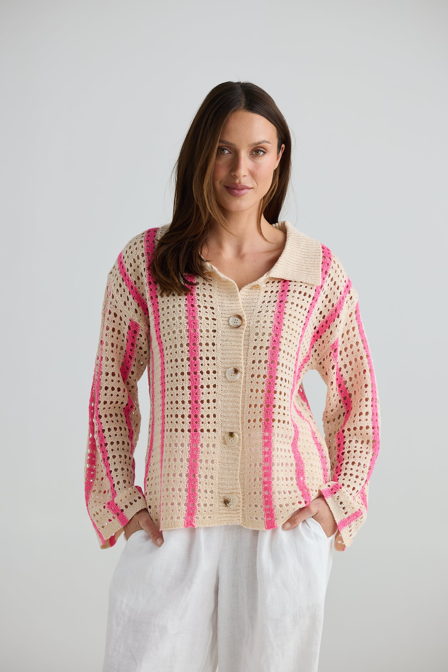 Harbour Cardigan by Holiday Trading - Pink Stripe