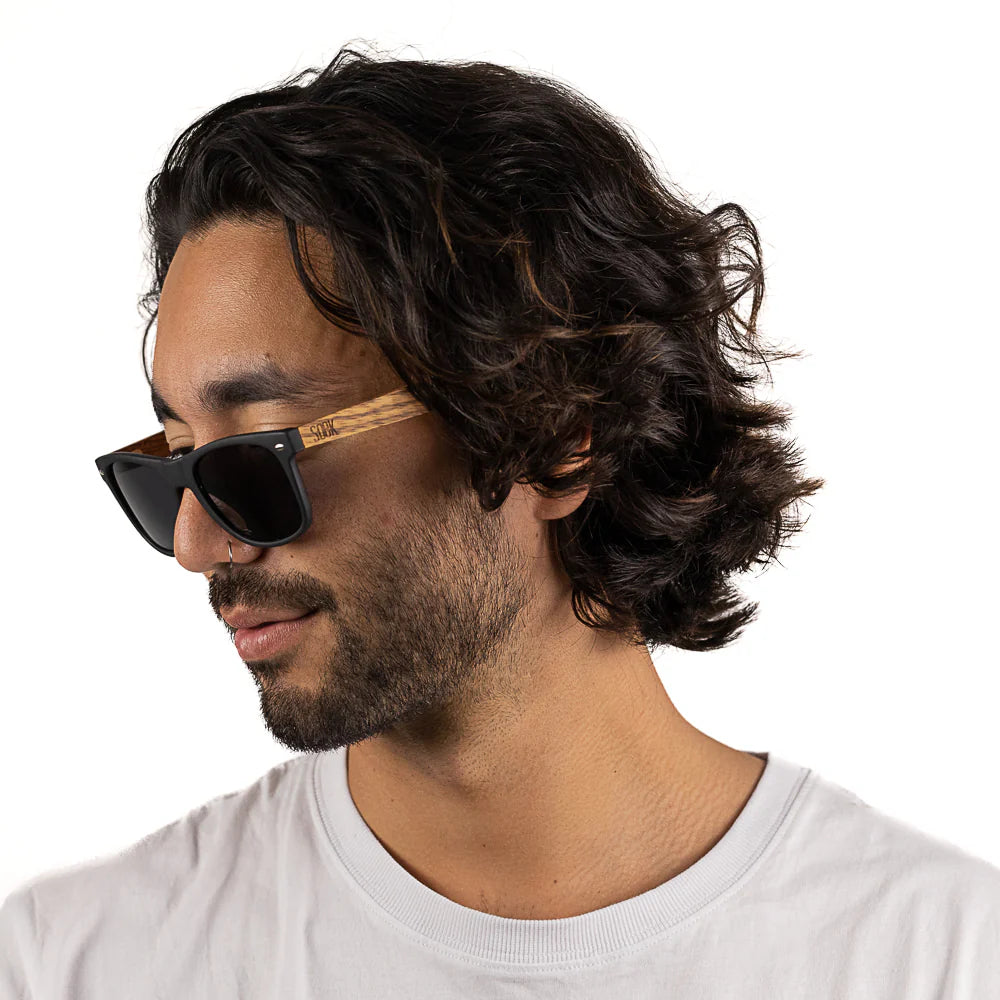 BALMORAL Black Lens Walnut Arms Sunglasses by Soek