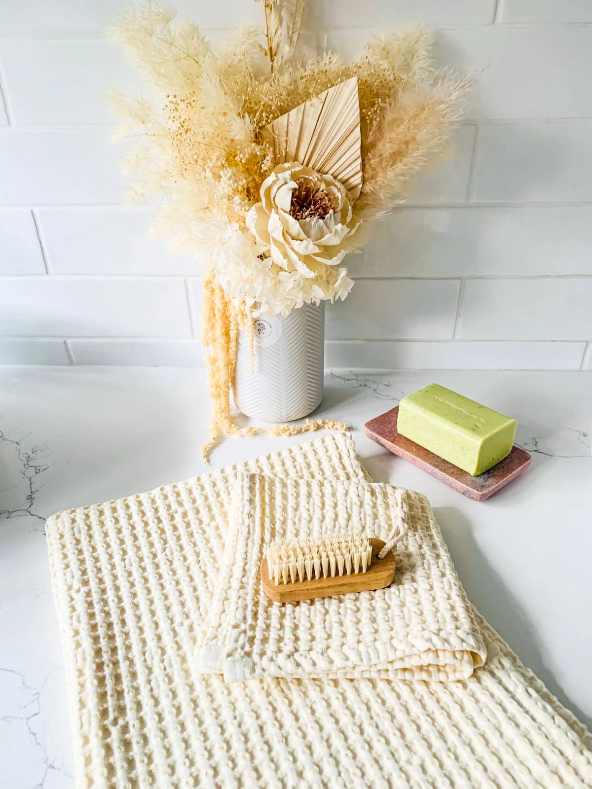 100% Organic Cotton Rustic Waffle Face Cloth - Cream