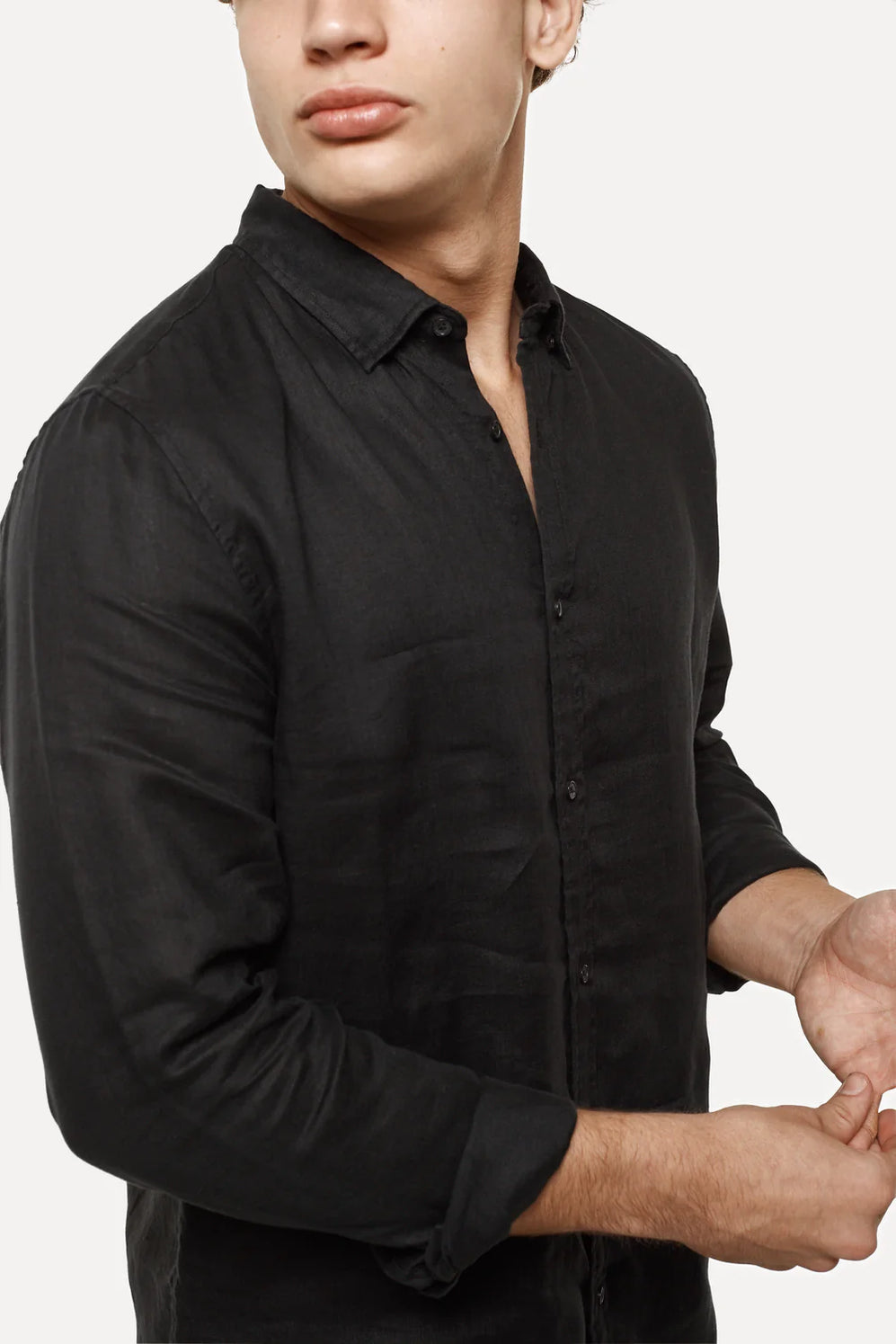 The Tennyson Linen Blend L/S Shirt Black by Industrie Clothing