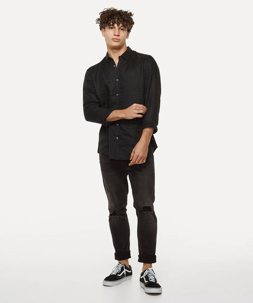 The Tennyson Linen Blend L/S Shirt Black by Industrie Clothing