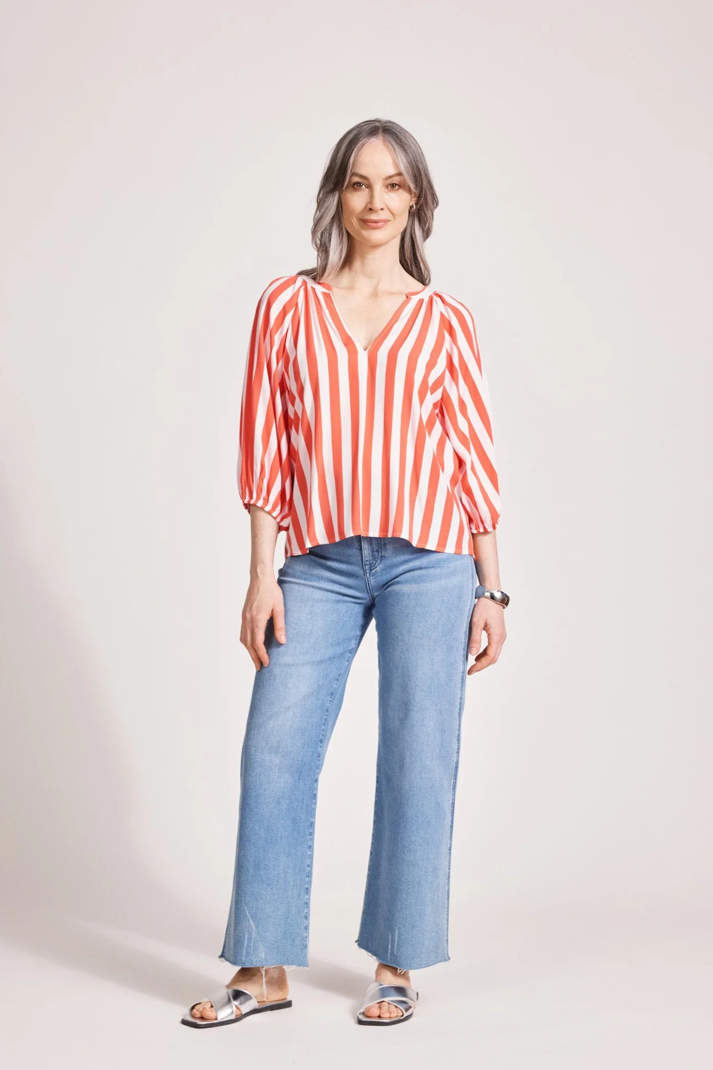 TREVILLE STRIPE BLOUSE - CORAL by eb&ive