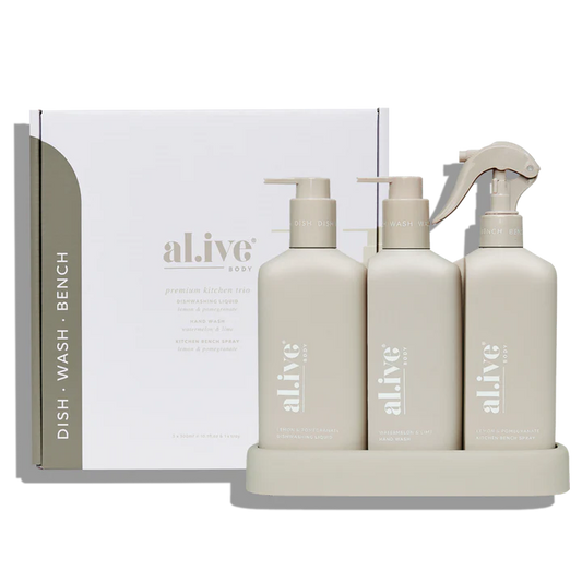 Alive Body Kitchen Trio - Dishwashing Liquid, Hand Wash & Bench Spray