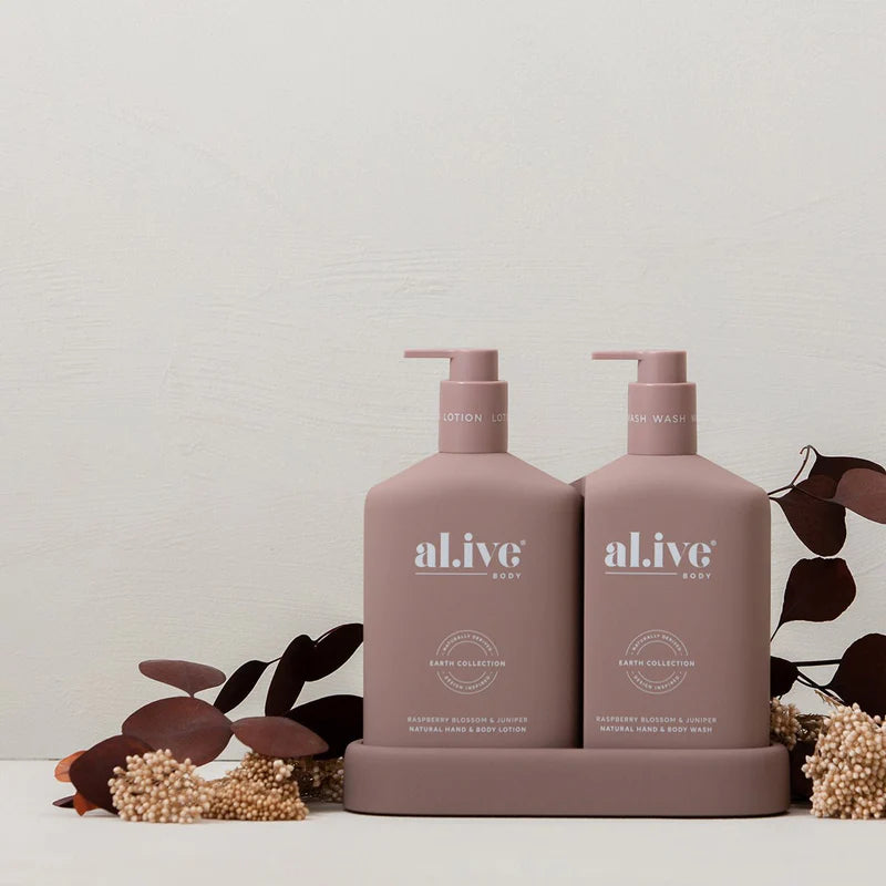 Alive Body Body Wash & Lotion Duo + Tray - Raspberry Blossom & Juniper