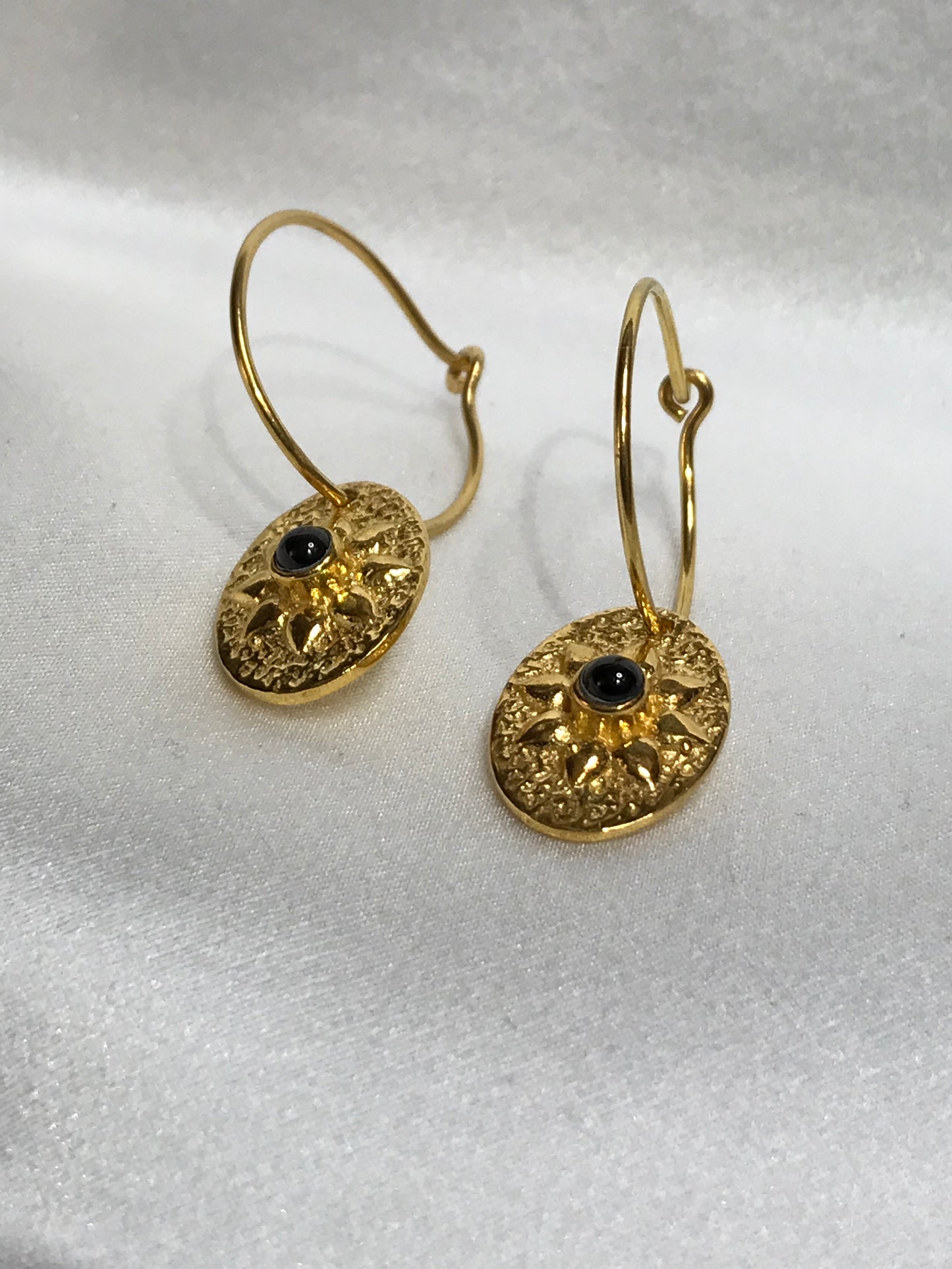 Euro Gold Flower Motif Hook Earrings by Melanie Woods