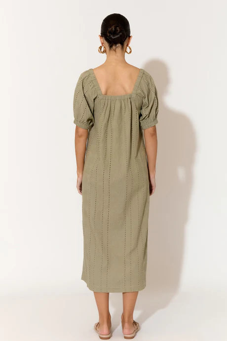 SELENE COTTON BRODERIE MIDI DRESS (KHAKI) by Adorne