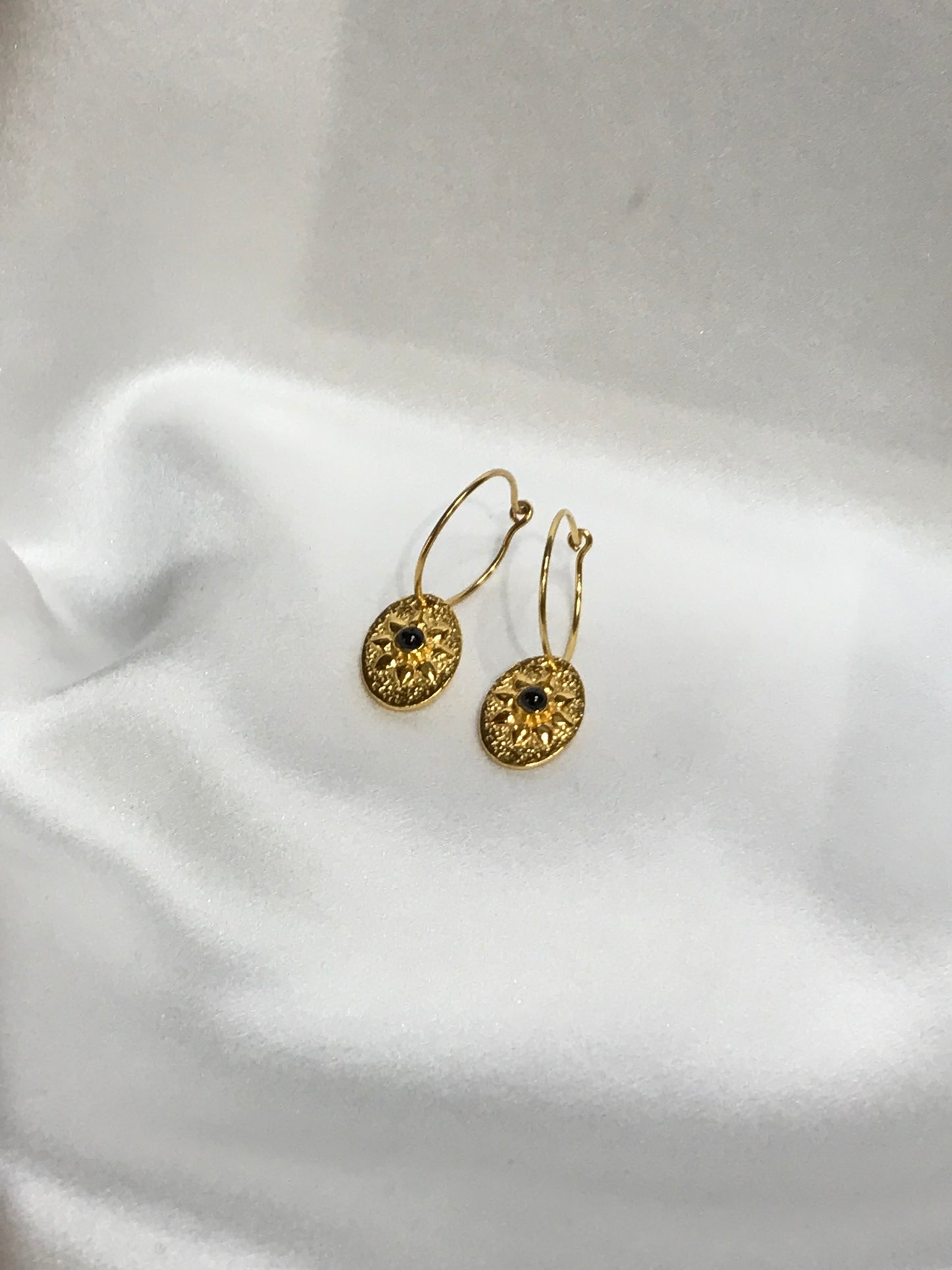 Euro Gold Flower Motif Hook Earrings by Melanie Woods