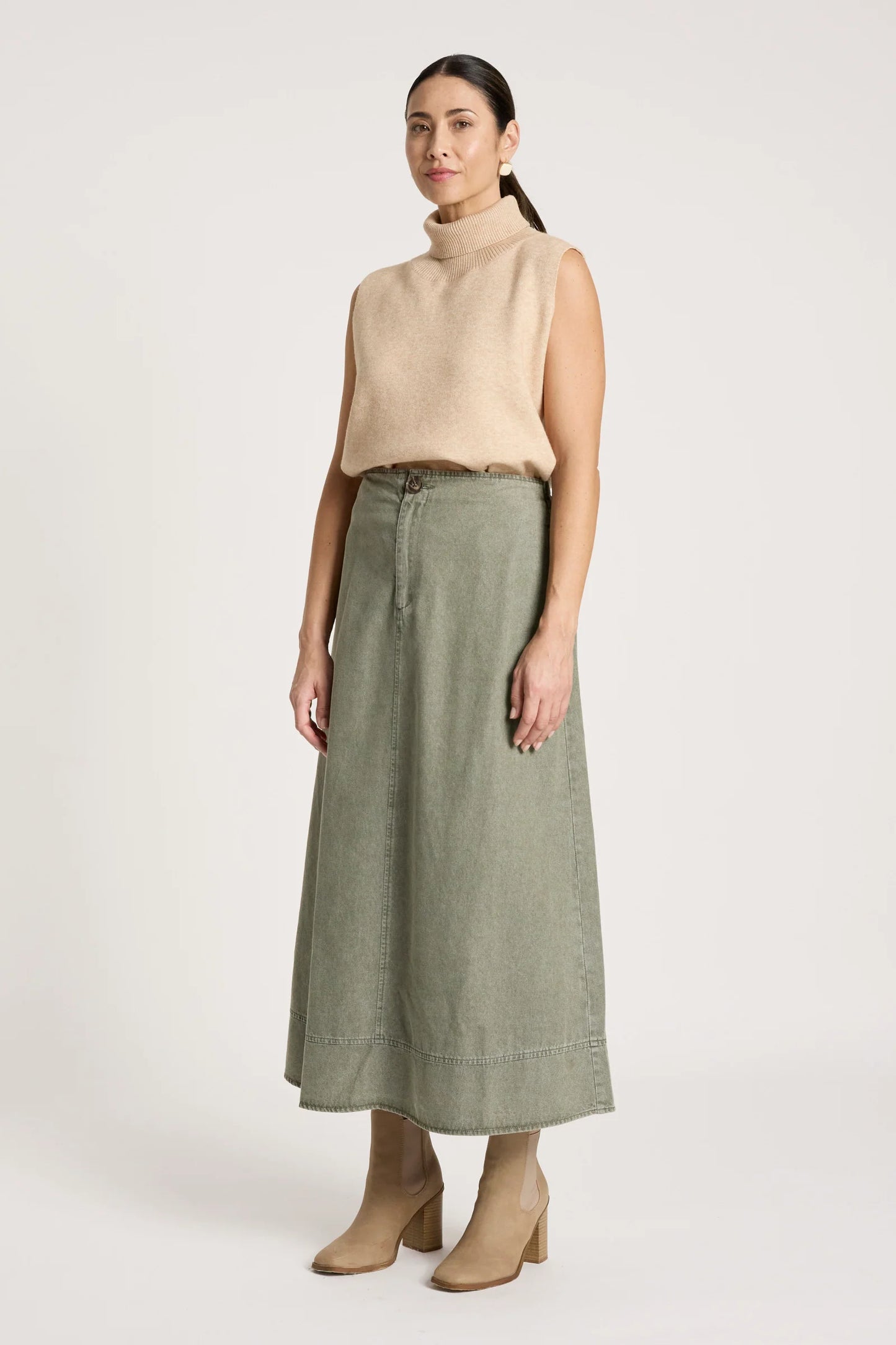 BODHI DENIM SKIRT - OLIVE by Eb&ive