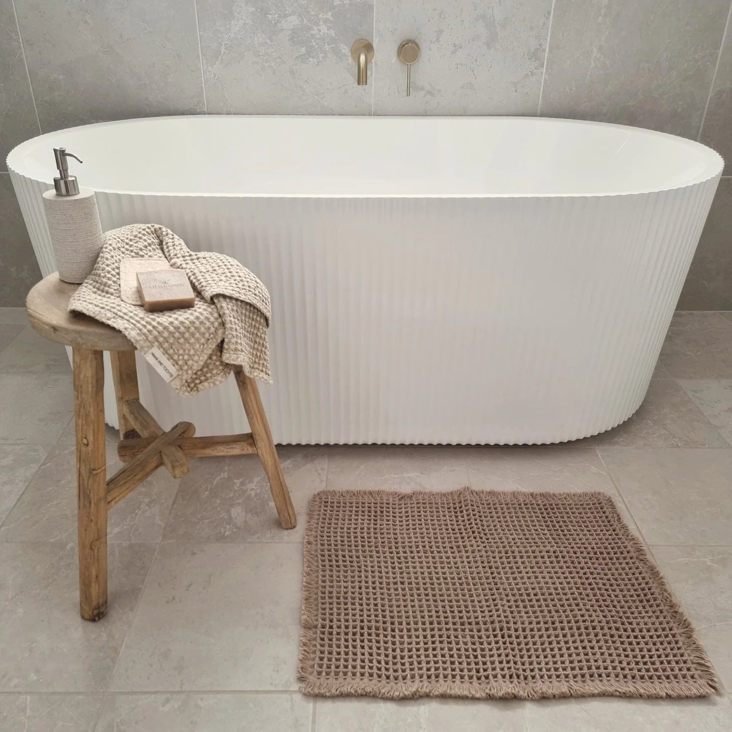 Microfiber Waffle Non slip Bath Mat - Camel