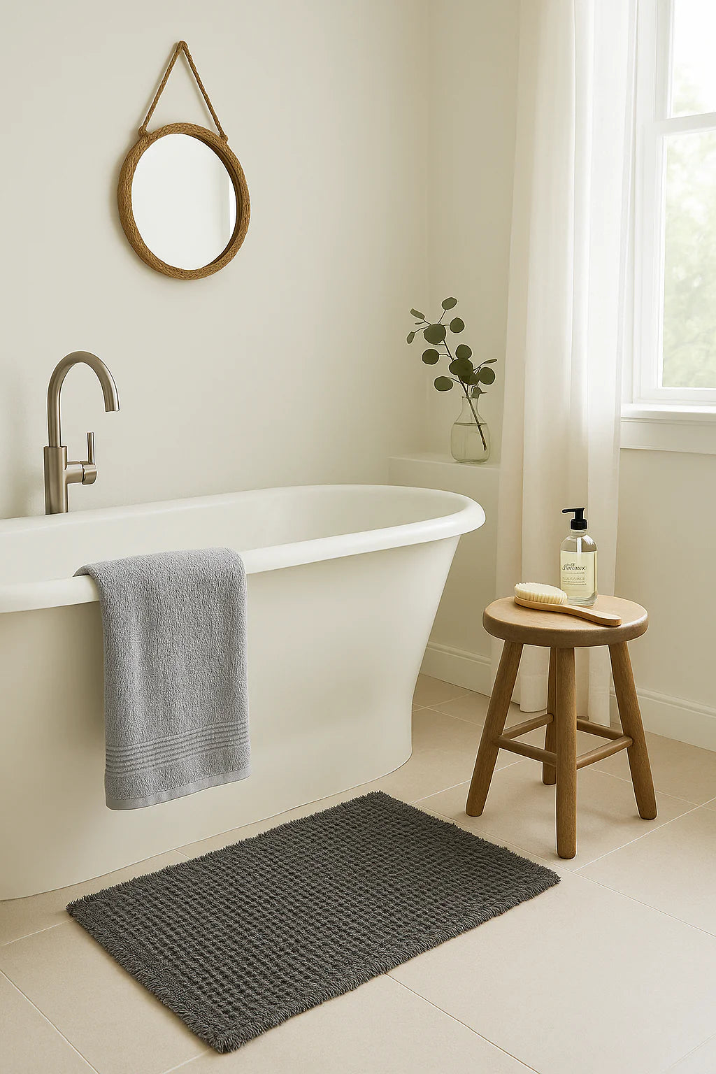 Microfiber Waffle Non slip Bath Mat - Charcoal