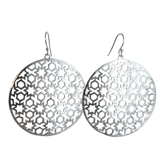 Silver Wash Jali Patterned Earrings by Melanie Woods