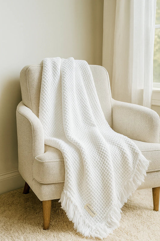 Organic Cotton Rustic Waffle Throw Blanket - White