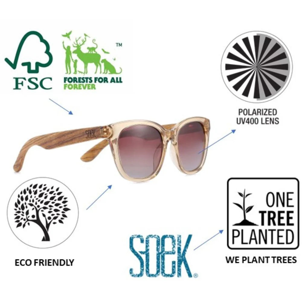 ZAHRA CHAMPAGNE Brown Polarised Lens Walnut Arms Sunglasses by Soek