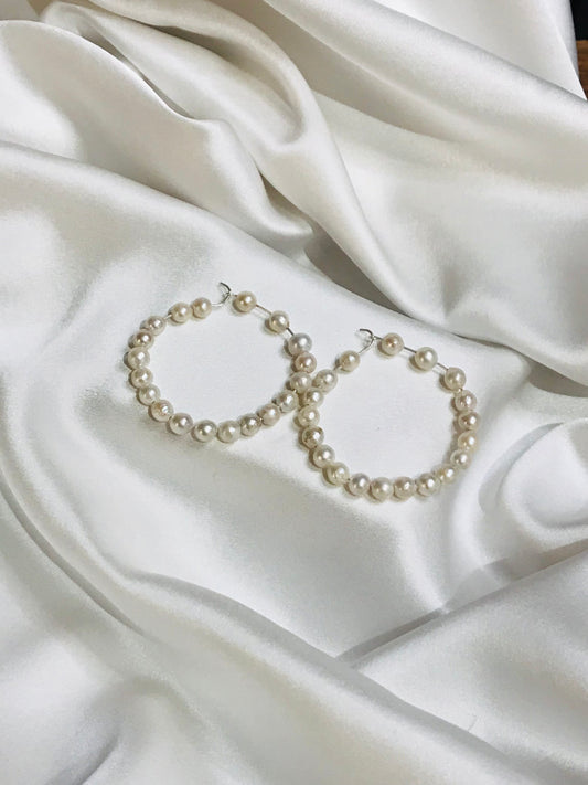 4.5cm Freshwater Pearl Hoop Earrings by Melanie Woods